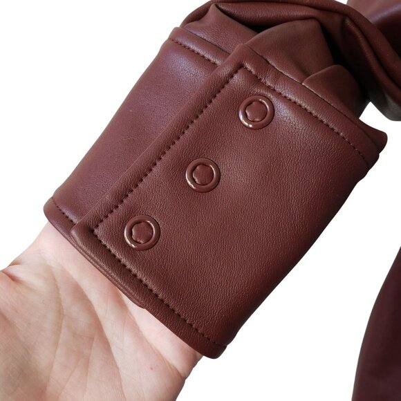 NEW Lapointe Stretch Faux Leather Mahogany Brown Button Front Collar Mini Dress - Picture 10 of 15